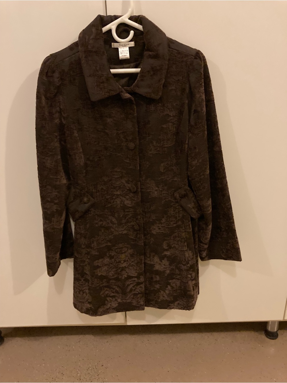 Vertigo Paris Dark Brown Patterned Velvet Coat VINTAGE NWOT